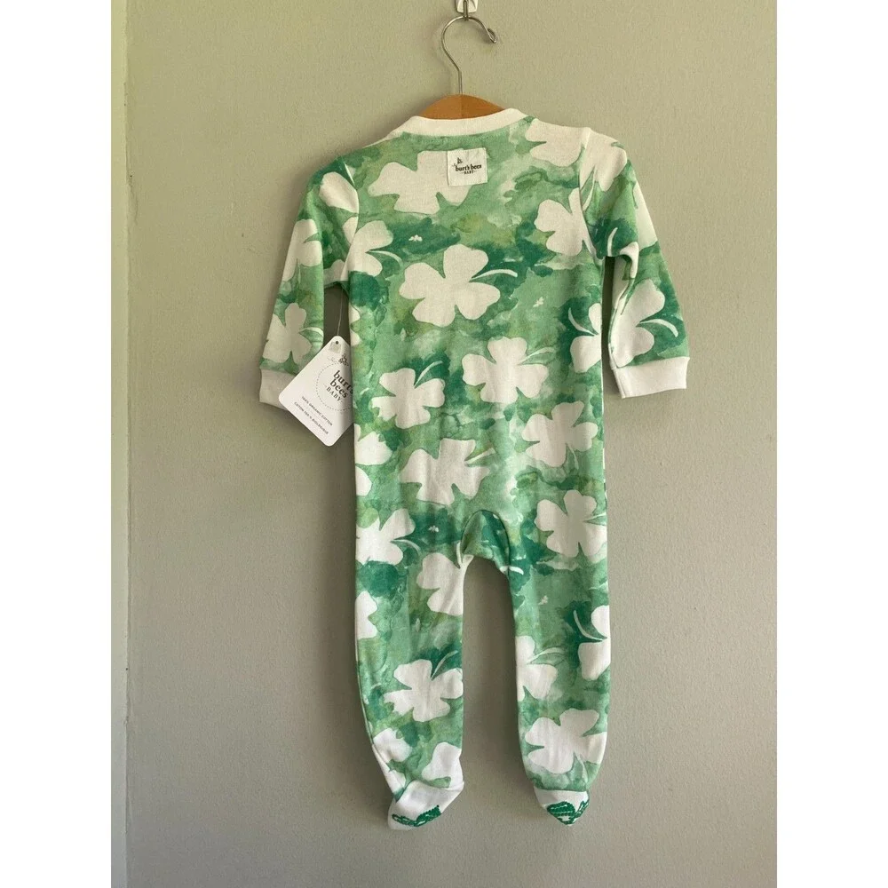 NWT Burt’s Bees Shamrock 100% Organic Cotton Footie Sleeper 6-9M Relaxed Fit